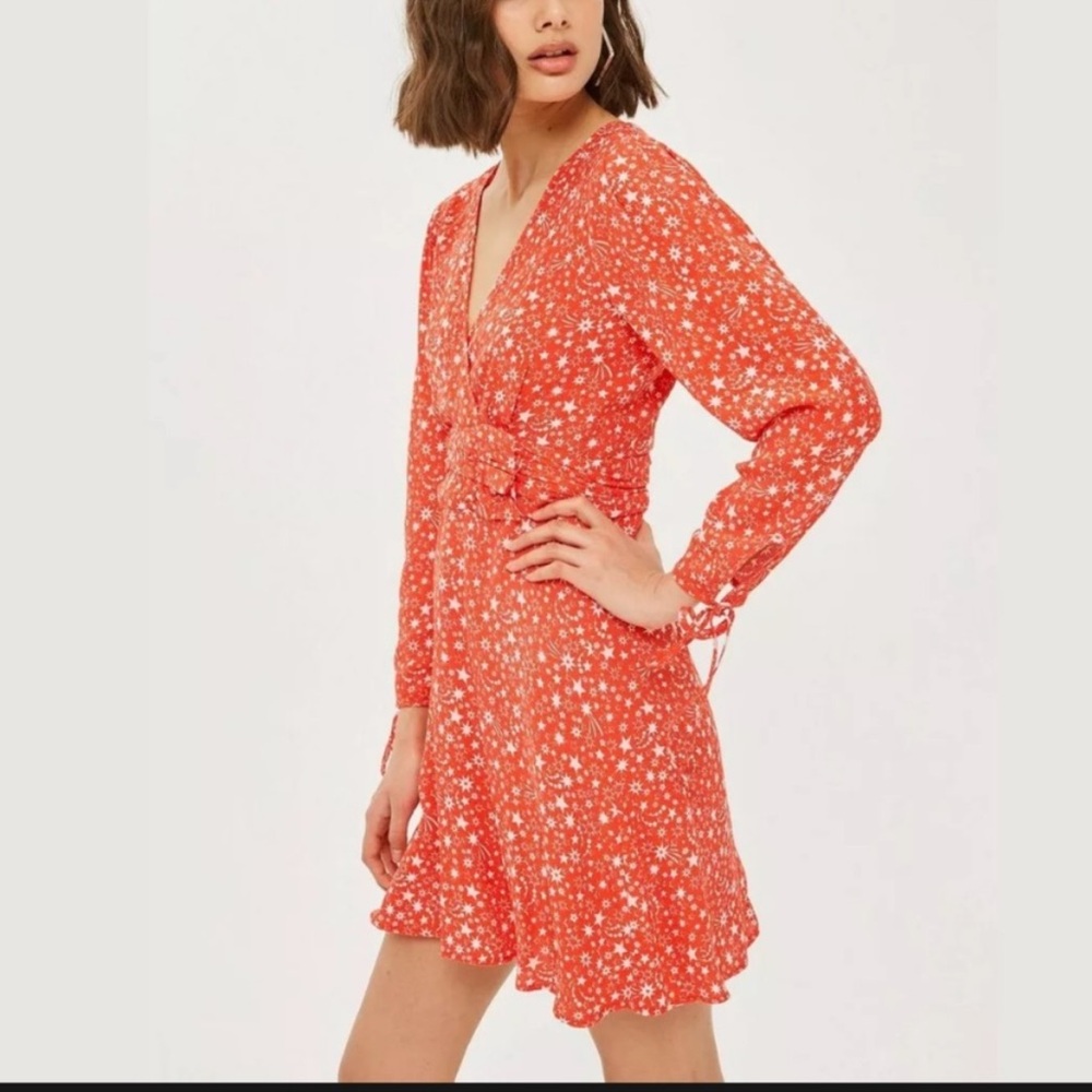 Topshop Red White Star Print Dress